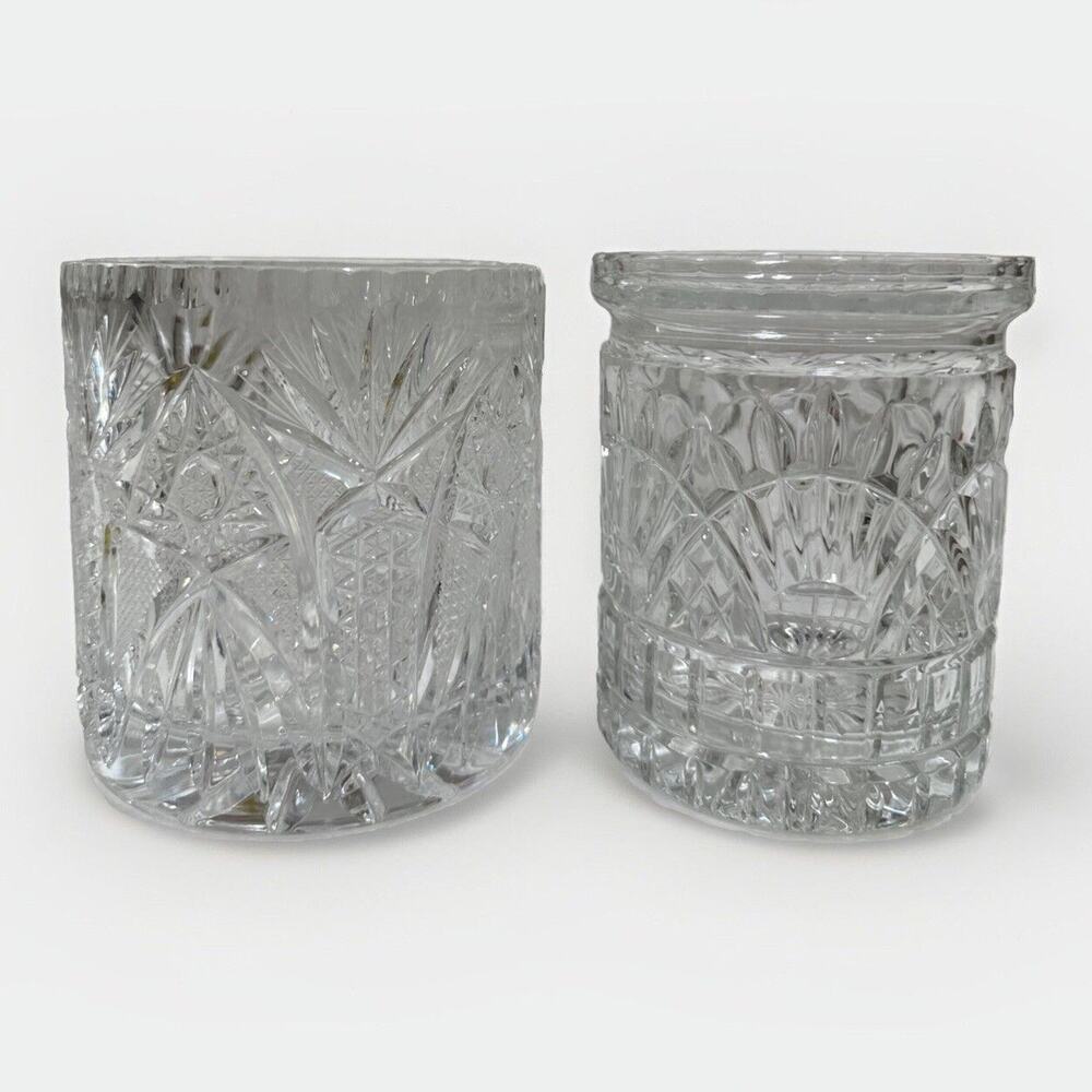 Pair Crystal Clear Industries 24% Lead Crystal Jar - Edinburgh Pattern 5” Star - Picture 2 of 9